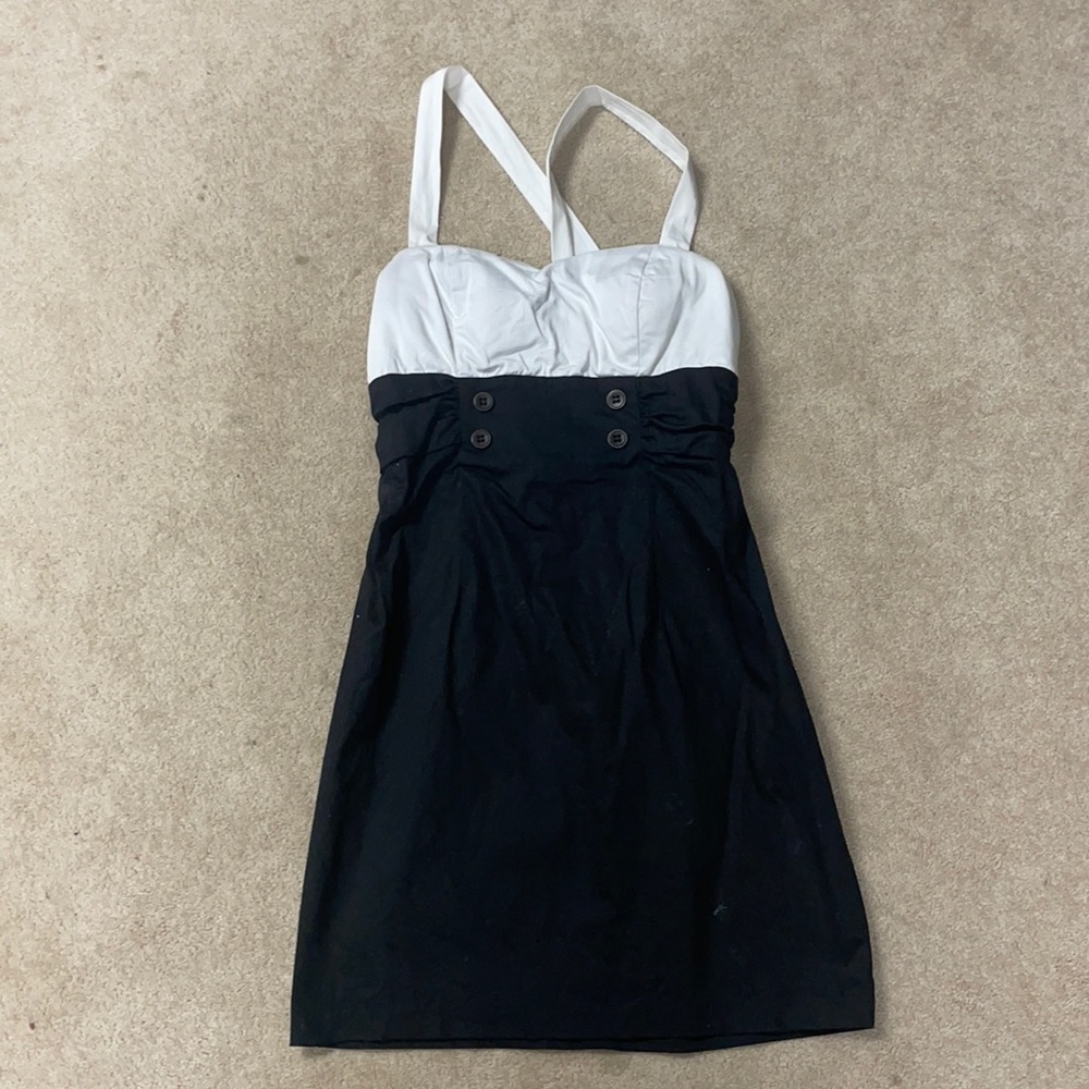 BCX black and white cross cross back juniors dress. Size 7, fits small.